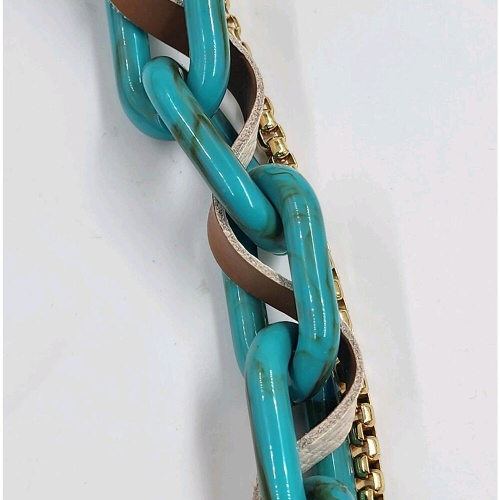 KENT STETSON Purse Chunky Turquoise Chain Gold Crossbody Strap Brown Leather - Picture 8 of 10